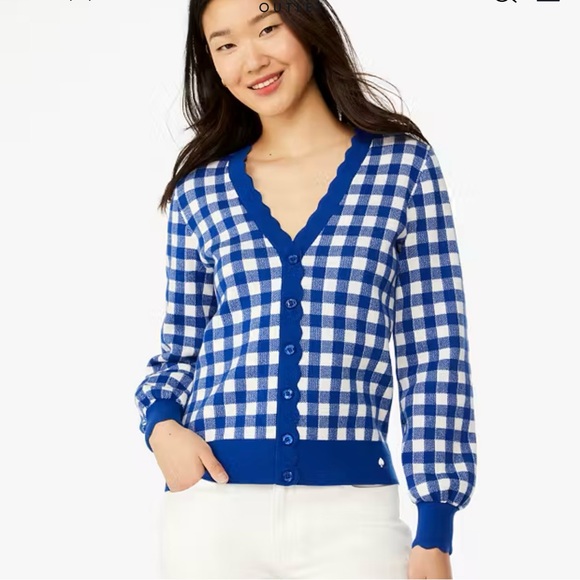 kate spade Sweaters - kate spade ♠️- Gingham Scalloped Cardigan, in “Blueberry”, size Medium